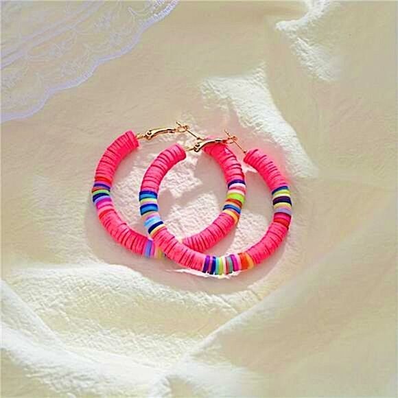 Women's Fashion Jewelry Pink Polymer Clay Necklace and Earrings Set - Picture 2 of 5